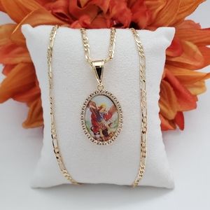 St Michael Arcangel Crystal Gold Plated Necklace